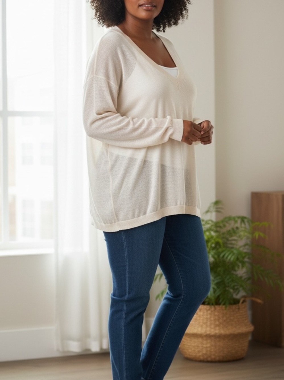 Women’s Long Sleeve Light Weight V-Neck Sweater by A New Direction NWT